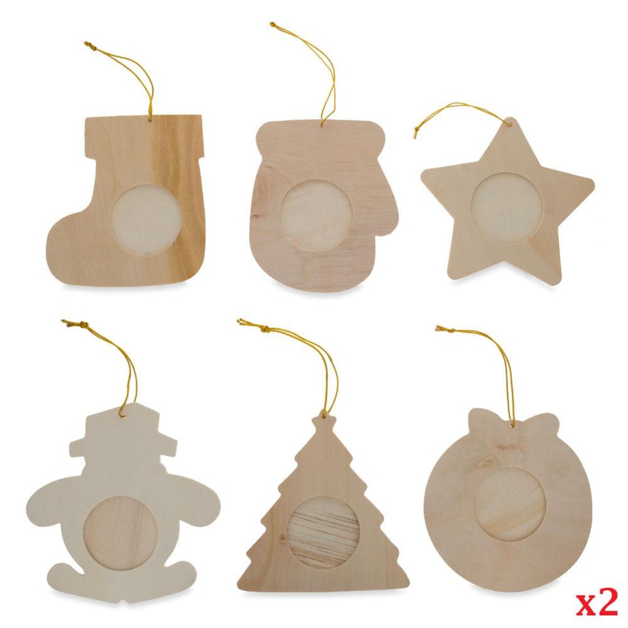 Set of 12 Unfinished Wooden Picture Frame Christmas Ornaments